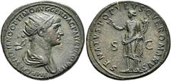 RÖMER RÖMISCHE KAISERZEIT. Trajan, 98 - 117 n. Chr. AE Dupondius ø 28mm (13,00g). 114 - 116 n. Chr. Mzst. Rom. Vs.: IMP CAES NER TRAIANO OPTIMO AVG GER DAC PM TR P COS VI PP, drapierte Büste mit Strah