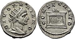 RÖMER RÖMISCHE KAISERZEIT. Divus Traianus, ab 117 n. Chr. Antoninian ø 20mm (3,15g). Geprägt unter Traianus Decius, 250 - 251 n. Chr. Mzst. Mediolanum. Vs.: DIVO TRAIANO, Kopf mit Strahlenkrone u. Gew