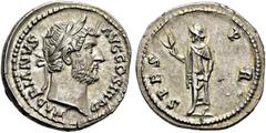 RÖMER RÖMISCHE KAISERZEIT. Hadrian, 117 - 138 n. Chr. Denar ø 18mm (3,43g). 137 - 138 n. Chr. Mzst. Rom. Vs.: HADRIANVS AVG COS III PP, Kopf mit Lorbeerkranz n.r. Rs.: SPES PR, Spes schreitet mit Blum