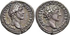 RÖMER RÖMISCHE KAISERZEIT. Antoninus Pius, 138 - 161 n. Chr. Denar ø 18mm (3,52g). 140 n.Chr. Mzst. Rom. Vs.: ANTONINVS AVG PIVS PP TRP COS III, Kopf mit Lorbeerkranz n. r. Rs.: AVRELIVS CAESAR AVG P 