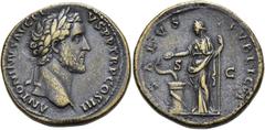 RÖMER RÖMISCHE KAISERZEIT. Antoninus Pius, 138 - 161 n. Chr. AE Sesterz ø 34mm (25,30g). 140 - 144 n. Chr. Mzst. Rom. Vs.: ANTONINVS AVG PIVS PP TR P COS III, Kopf mit Lorbeerkranz n. r. Rs.: SALVS PV