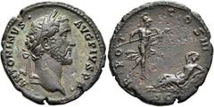 RÖMER RÖMISCHE KAISERZEIT. Antoninus Pius, 138 - 161 n. Chr. AE As ø 27mm (9,34g). 140 - 144 n. Chr. Mzst. Rom. Vs.: ANTONINVS AVG PIVS P P, Kopf mit Lorbeerkranz n. r. Rs.: TR POT COS III / S C, Mars
