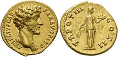 RÖMER RÖMISCHE KAISERZEIT. Marcus Aurelius als Caesar, 139 - 161 n. Chr. Aureus ø 19mm (7,12g). 148 - 149 n. Chr. Mzst. Rom. Vs.: AVRELIVS CAE-SAR AVG P II F, Kopf mit Aegis auf l. Schulter n.r. Rs.: 