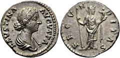 RÖMER RÖMISCHE KAISERZEIT. Faustina minor, 147 - 176 n. Chr. Denar ø 18mm (3,23g). Geprägt unter Marc Aurel, 161 - 164 n. Chr. Mzst. Rom. Vs.: FAVSTINA AVGVSTA, drapierte Büste n. r. Rs.: FECVNDITAS, 