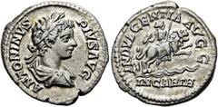 RÖMER RÖMISCHE KAISERZEIT. Caracalla, 197 - 217 n. Chr. Denar ø 18mm (3,19g). 204 n. Chr. Mzst. Rom. Vs.: ANTONINVS PIVS AVG, drapierte Büste mit Lorbeerkranz n. r. Rs.: INDVLGENTIA AVG-G / IN CARTH, 