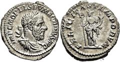 RÖMER RÖMISCHE KAISERZEIT. Macrinus, 217 - 218 n. Chr. Denar ø 20mm (3,18g). Mzst. Rom. Vs.: IMP C M OPEL SEV MACRINVS AVG, drapierte Panzerbüste mit Lorbeerkranz n. r. Rs.: FELICITAS TEMPORVM, Felici