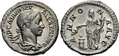 RÖMER RÖMISCHE KAISERZEIT. Severus Alexander, 222 - 235 n. Chr. Denar ø 19mm (3,04g). 228 n. Chr. Mzst. Rom. Vs.: IMP C M AVR SEV ALEXAND AVG, drapierte Büste mit Lorbeerkranz n. r. Rs.: ANNO-N-A AVG,