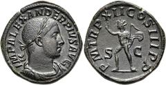 RÖMER RÖMISCHE KAISERZEIT. Severus Alexander, 222 - 235 n. Chr. AE Sesterz ø 30mm (20,83g). 233 n. Chr. Mzst. Rom. Vs.: IMP ALEXANDER PIVS AVG, drapierte Panzerbüste mit Lorbeerkranz n. r. Rs.: PM TR 