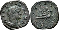 RÖMER RÖMISCHE KAISERZEIT. Diva Paulina, ab 236 n. Chr. AE Sesterz ø 32mm (21,79g). 236 - 238 n. Chr., geprägt unter Maximinus Thrax. Mzst. Rom. Vs.: DIVA PAVLINA, drapierte Büste capite velato n. r. 