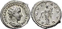 RÖMER RÖMISCHE KAISERZEIT. Gordian III., 238 - 244 n. Chr. Antoninian ø 23mm (4,25g). 240 n. Chr. Mzst. Rom. Vs.: IMP CAES M ANT GORDIANVS AVG, drapierte Panzerbüste mit Strahlenkrone n. r. Rs.: AEQVI