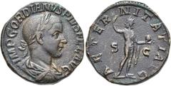 RÖMER RÖMISCHE KAISERZEIT. Gordian III., 238 - 244 n. Chr. AE Sesterz ø 29mm (19,89g). 241 - 243 n. Chr. Mzst. Rom. Vs.: IMP GORDIANVS PIVS FEL AVG, drapierte Panzerbüste mit Lorbeerkranz n. r. Rs.: A
