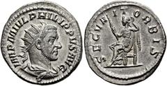 RÖMER RÖMISCHE KAISERZEIT. Philipp I. Arabs, 244 - 249 n. Chr. Antoninian ø 22mm (4,75g). 244 - 247 n. Chr. Mzst. Rom. Vs.: IMP M IVL PHILIPPVS AVG, drapierte Panzerbüste mit Strahlenkrone n. r. Rs.: 