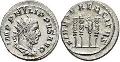 RÖMER RÖMISCHE KAISERZEIT. Philipp I. Arabs, 244 - 249 n. Chr. Antoninian ø 22mm (4,18g). 247 - 249 n. Chr. Mzst. Rom. Vs.: IMP PHILIPPVS AVG, drapierte Panzerbüste mit Strahlenkrone n. r. Rs.: FIDES 
