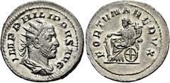RÖMER RÖMISCHE KAISERZEIT. Philipp I. Arabs, 244 - 249 n. Chr. Antoninian ø 23mm (3,63g). 247 - 249 n. Chr. Mzst. Rom. Vs.: IMP PHILIPPVS AVG, drapierte Panzerbüste mit Strahlenkrone n. r. Rs.: FORTVN