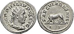RÖMER RÖMISCHE KAISERZEIT. Philipp I. Arabs, 244 - 249 n. Chr. Antoninian ø 23mm (3,76g). 248 n. Chr. Mzst. Rom. Emission zur 1000-Jahr-Feier Roms. Vs.: IMP PHILIPPVS AVG, drapierte Panzerbüste mit St