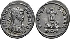 RÖMER RÖMISCHE KAISERZEIT. Probus, 276 - 282 n. Chr. Antoninian ø 20mm (3,80g). 280 n. Chr. Mzst. Rom. Vs.: IMP PRO-BVS AVG, Panzerbüste mit Strahlenkrone n. r. Rs.: VICTOR-IA GERM / R Kranz A, Tropae