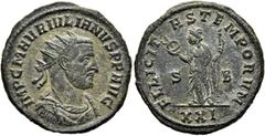 RÖMER RÖMISCHE KAISERZEIT. Iulian von Pannonien, 283 - 285 n. Chr. Antoninian ø 22mm (3,98g). Mzst. Siscia. Vs.: IMP C M AVR IVLIANVS PF AVG, drapierte Panzerbüste des Iulian n. r. Rs.: FELICIT-AS TEM
