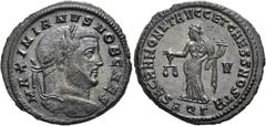 RÖMER RÖMISCHE KAISERZEIT. Galerius als Caesar, 293 - 305 n. Chr. AE Follis ø 28mm (8,69g). 301 n. Chr. Mzst. Aquileia. Vs.: MAXIMIANVS NOB CAES, Kopf mit Lorbeerkranz n. r. Rs.: SACRA MONET AVGG ET C