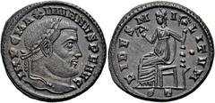 RÖMER RÖMISCHE KAISERZEIT. Galerius, 305 - 311 n. Chr. AE Follis ø 27mm (10,62g). 305 n. Chr. Mzst. Ticinum. Vs.: IMP C MAXIMIANVS P F AVG, Kopf mit Lorbeerkranz n. r. Rs.: FIDES M-I-LITVM / · / S T, 