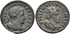 RÖMER RÖMISCHE KAISERZEIT. Constantin I., der Große, 307 - 337 n. Chr. AE Follis ø 22,5mm (5,04g). 310 - 313 n. Chr. Mzst. Treveris. Vs.: CONSTANTINVS P F AVG, Panzerbüste mit Lorbeerkranz n. r. Rs.: 