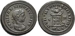 RÖMER RÖMISCHE KAISERZEIT. Constantin II. als Caesar, 317 - 337 n. Chr. AE Follis ø 21mm (6,03g). 321 n. Chr. Mzst. Lugdunum. Vs.: CONSTANTINVS IVN N C, drapierte Panzerbüste mit Lorbeerkranz n. r. Rs