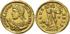 RÖMER RÖMISCHE KAISERZEIT. Valentinian I., 364 - 375 n. Chr. Solidus ø 22mm (4,52g). 365 n.Chr. Mzst. Thessaloniki. Vs.: D N VALENTINI-ANVS PF AVG, Konsularbüste mit Perlendiadem, Mappa u. Zepter n. l
