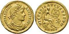 RÖMER RÖMISCHE KAISERZEIT. Valentinian I., 364 - 375 n. Chr. Solidus ø 22mm (4,48g). 372 n.Chr. Mzst. Antiochia. Vs.: D N VALENTINI-ANVS P F AVG, drapierte Panzerbüste mit Rosettendiadem n. r. Rs.: VI