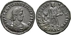 RÖMER RÖMISCHE KAISERZEIT. Valentinianus II., 375 - 392 n. Chr. AE Maiorina ø 24mm (5,27g). 378 - 383 n.Chr. Mzst. Siscia. Vs.: D N VALENTINIANVS IVN P F AVG, drapierte Panzerbüste mit Perlendiadem n.