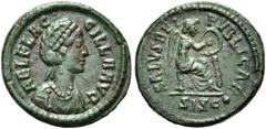 RÖMER RÖMISCHE KAISERZEIT. Aelia Flaccilla, 379 - 386 n. Chr. AE ø 14mm (1,26g). 383 - 387 n.Chr. Mzst. Siscia. Vs.: AEL FLAC- CILLA AVG, drapierte Büste mit Perlendiadem n. r. Rs.: SALVS REI PVBLICAE