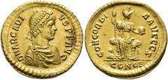 RÖMER RÖMISCHE KAISERZEIT. Arcadius, 383 - 408 n. Chr. Solidus ø 21mm (4,48g). 383 - 388 n.Chr. Mzst. Konstantinopel. Vs.: DN ARCADI-VS PF AVG, kindliche, drapierte Panzerbüste mit Rosettendiadem n.r.