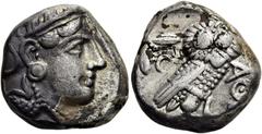 GRIECHEN ATTIKA. ATHEN. Tetradrachme ø 22mm (17,05g). 353 - 294 v. Chr. Vs.: Kopf der Athena mit verziertem u. bekränztem attischen Helm n. r. Rs.: ΑΘΕ, Eule n. r. stehend, Kopf in Vorderansicht, im F