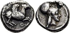 GRIECHEN KORINTH. KORINTH. Stater ø 17mm (6,58g). ca. 500 - 450 v. Chr. Vs.: Pegasos n. r. fliegend, darunter Koppa. Rs.: Kopf der Athena mit korinthischem Helm, das Ganze incus. Calciati, Pegasi 70; 