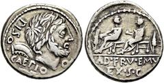 RÖMER RÖMISCHE REPUBLIK. RÖMISCHE REPUBLIK NACH 211 V. CHR. L. Calpurnius Piso Caesoninus und Q. Servilius Caepio, 100 v. Chr. Denar ø 19mm (3,91g). Mzst. Rom. Vs.: PISO CAEPIO Q, Kopf des bärtigen Sa