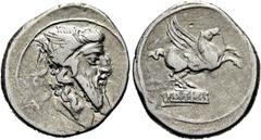 RÖMER RÖMISCHE REPUBLIK. RÖMISCHE REPUBLIK NACH 211 V. CHR. Q. Titius, 90 v. Chr. Denar ø 20mm (3,89g). Mzst. Rom. Vs.: Kopf des Mutunus Tutunus mit Flügeldiadem n. r. Rs.: Pegasus n. r., darunter Q. 