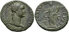 RÖMER RÖMISCHE KAISERZEIT. Domitian, 81 - 96 n. Chr. AE As ø 27mm (9,89g). 87 n. Chr. Mzst. Rom. Vs.: IMP CAES DOMIT AVG GERM COS XIII CENS PER P P, Kopf mit Lorbeerkranz n.r. Rs.: FORTVNAE AVGVSTI / 