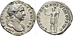 RÖMER RÖMISCHE KAISERZEIT. Trajan, 98 - 117 n. Chr. Denar ø 19mm (3,31g). ca. 110 n. Chr. Mzst. Rom. Vs.: IMP TRAIANO AVG GER DAC PM TR P, Kopf mit Lorbeerkranz u. Gewand auf l. Schulter n. r. Rs.: CO