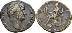 RÖMER RÖMISCHE KAISERZEIT. Hadrian, 117 - 138 n. Chr. AE Sesterz ø 33mm (22,93g). 126 - 127 n. Chr. Mzst. Rom. Vs.: HADRIANVS AVGVSTVS, Kopf mit Lorbeerkranz u. Gewand auf l. Schulter n. r. Rs.: COS I