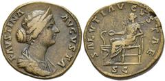 RÖMER RÖMISCHE KAISERZEIT. Faustina minor, 147 - 176 n. Chr. AE Sesterz ø 32mm (26,29g). 165 n. Chr. Mzst. Rom. Vs.: FAVSTINA AVGVSTA, drapierte Büste n. r. Rs.: SALVTI AVGVSTAE / SC, Salus sitzt n. l