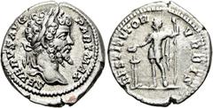 RÖMER RÖMISCHE KAISERZEIT. Septimius Severus, 193 - 211 n. Chr. Denar ø 18mm (3,38g). 201 n. Chr. Mzst. Rom. Vs.: SEVERVS AVG PART MAX, Kopf mit Lorbeerkranz n. r. Rs.: RESTITVTOR VRBIS, Severus mit L