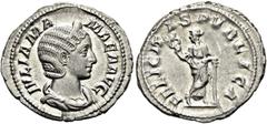 RÖMER RÖMISCHE KAISERZEIT. Iulia Mamaea, 222 - 235 n. Chr. Denar ø 21mm (3,35g). 228 n. Chr. Mzst. Rom. Vs.: IVLIA MA-MAEA AVG, drapierte Büste mit Stephane n. r. Rs.: FELICIT-AS PVBLICA, Felicitas mi