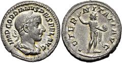 RÖMER RÖMISCHE KAISERZEIT. Gordian III., 238 - 244 n. Chr. Denar ø 21mm (3,05g). 241 - 243 n. Chr. Mzst. Rom. Vs.: IMP GORDIANVS PIVS FEL AVG, drapierte Panzerbüste mit Lorbeerkranz n. r. Rs.: AETER-N
