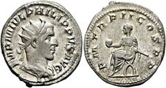RÖMER RÖMISCHE KAISERZEIT. Philipp I. Arabs, 244 - 249 n. Chr. Antoninian ø 23mm (5,02g). 241 - 243 n. Chr. Mzst. Rom. Vs.: IMP M IVL PHILIPPVS AVG, drapierte Panzerbüste mit Strahlenkrone n. r. Rs.: 