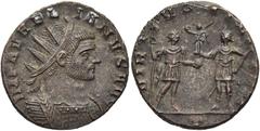 RÖMER RÖMISCHE KAISERZEIT. Aurelian, 270 - 275 n. Chr. Antoninian ø 20mm (3,64g). Sommer 271 n. Chr. Mzst. Ticinum. Vs.: IMP AVRELIANVS AVG, Panzerbüste mit Strahlenkrone n. r. Rs.: VIRT-VS [MILITVM] 