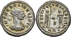 RÖMER RÖMISCHE KAISERZEIT. Aurelian, 270 - 275 n. Chr. Antoninian ø 23mm (4,26g). Frühjahr - Sommer 275 n. Chr. Mzst. Kyzikos. Vs.: IMP AVRELIANVS AVG, Panzerbüste mit Strahlenkrone n. r. Rs.: RESTITV