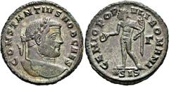 RÖMER RÖMISCHE KAISERZEIT. Constantius I. Chlorus als Caesar, 293 - 305 n. Chr. AE Follis ø 27mm (11,11g). 295 n. Chr. Mzst. Siscia. Vs.: CONSTANTIVS NOB CAES, Kopf mit Lorbeerkranz n. r. Rs.: GENIO P