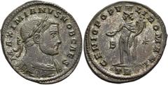 RÖMER RÖMISCHE KAISERZEIT. Galerius als Caesar, 293 - 305 n. Chr. AE Follis ø 27mm (9,48g). 298 - 299 n. Chr. Mzst. Treveris. Vs.: MAXIMIANVS NOB CAES, Panzerbüste mit Lorbeerkranz u. Gewand auf l. Sc