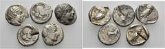 LOTS DER ANTIKE Tetradrachmen. 5. Jh. v. Chr. Athen (3) und Syrakus (2). 5 Stück! Teilweise Prüfhiebe und Prägeschwäche, s, ss VERKAUFT WIE BESEHEN, KEINE RÜCKGABE! / SOLD AS VIEWED, NO RETURN!