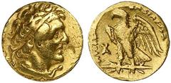 GRIECHEN ÄGYPTEN KÖNIGREICH DER PTOLEMÄER. Ptolemaios I., 305 - 282 v.Chr. Gold-Hemidrachme (1,60g) Mzst. Alexandria. Vs.: Büste des Ptolemaios I. mit Diadem n. r. Rs.: ΠΤΟΛΕΜΑΙΟΥ ΒΑΣΙΛΕΩΣ, Adler steh