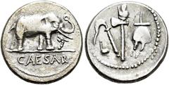 RÖMER RÖMISCHE REPUBLIK. RÖMISCHE REPUBLIK NACH 211 V. CHR.. C. Iulius Caesar, 49 - 48 v. Chr. Denar (3,74g). Mzst. in Gallia Narbonensis oder Hispania Citerior. Vs.: CAESAR, Elefant trampelt n. r. ei
