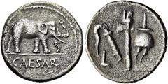 RÖMER RÖMISCHE REPUBLIK. RÖMISCHE REPUBLIK NACH 211 V. CHR.. C. Iulius Caesar, 49 - 48 v. Chr. Denar (3,58g). Mzst. in Gallia Narbonensis oder Hispania Citerior. Vs.: CAESAR, Elefant trampelt n. r. ei